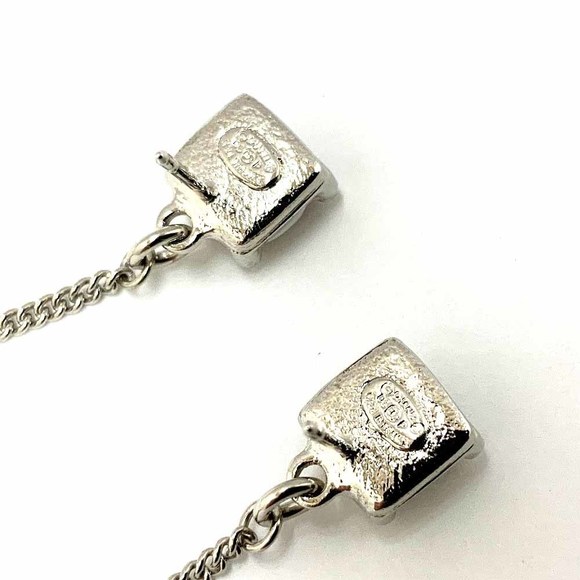 Chanel Rhinestone Earrings 9cm x 2 Metal Rhinestones Coco Mark Silver - Picture 8 of 10
